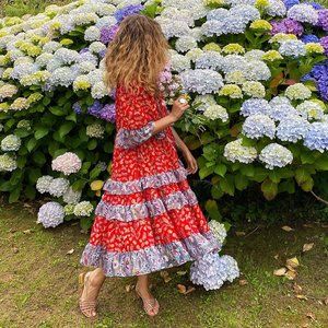 Celia B Matilda Dress Red Tiered Floral - NEW